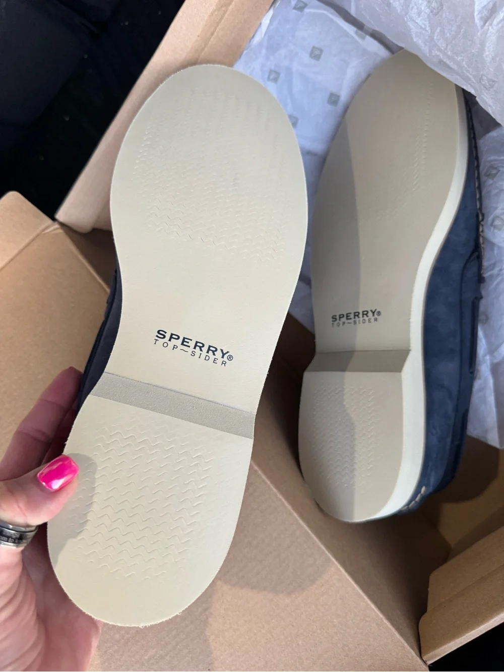 Sperry Navy Suede Penny Loafers with Contrast Stitching
